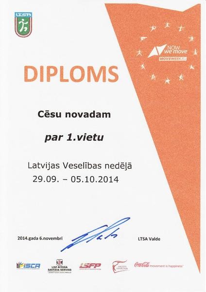 Cēsu novads Latvijas Veselības nedēļā izcīna 1.vietu