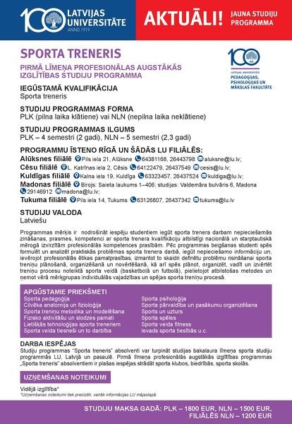 LU Cēsu filiālē jauna studiju programma "Sporta treneris"