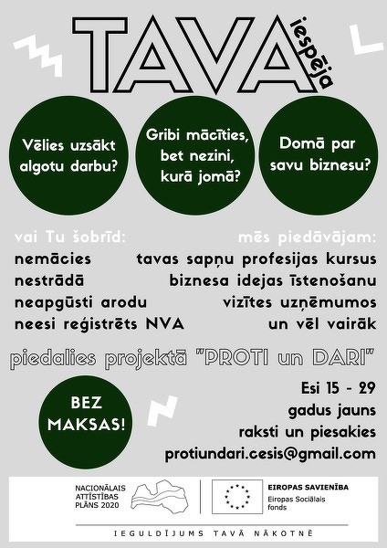 Projekts jauniešiem “PROTI un DARI”