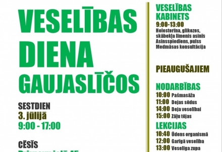 Gaujaslīčos 3.jūlijā veselīgas nodarbības ikvienam, darbosies veselības kabinets