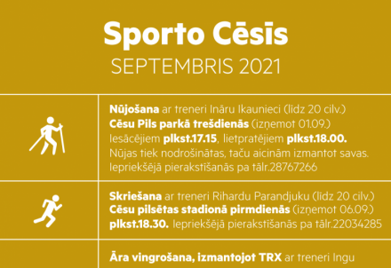 Bezmaksas sporta nodarbības septembrī