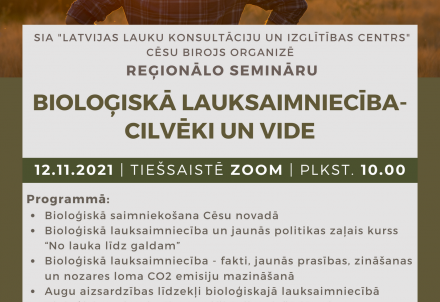 12.novembrī ikgadējais reģionālais seminārs par bioloģisko lauksaimniecību