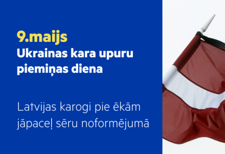 9.maijā izkarams karogs sēru noformējumā