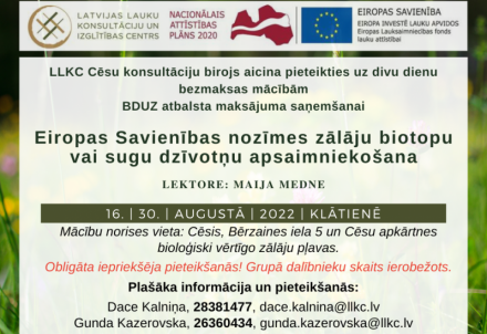 Mācības par bioloģiski vērtīgu zālāju apsaimniekošanu