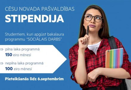 Sociālā darba studenti var pieteikties Cēsu novada pašvaldības stipendijai