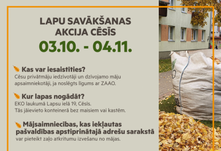 Cēsīs līdz 4.novembrim notiek lapu savākšanas akcija