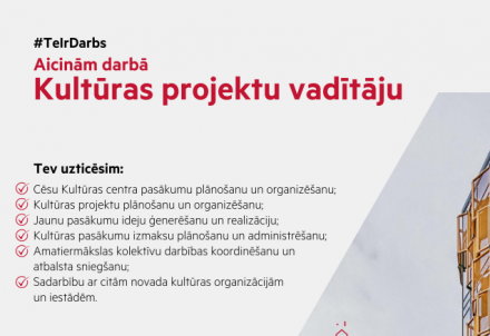 Aicina darbā Cēsu Kultūras centra kultūras projektu vadītāju