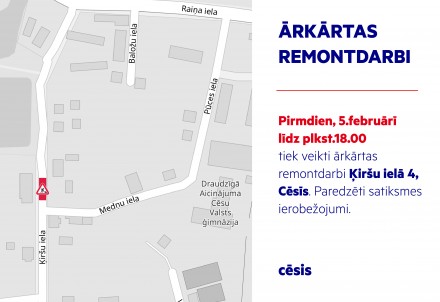 Satiksmes ierobežojumi Ķiršu ielā 4, Cēsīs