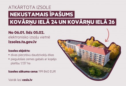 Atkārtoti izsola nekustamo īpašumu Kovārņu ielā 24 un Kovārņu ielā 26, Cēsīs