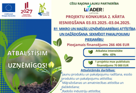 Izsludina LEADER projektu konkursu 2. kārtu