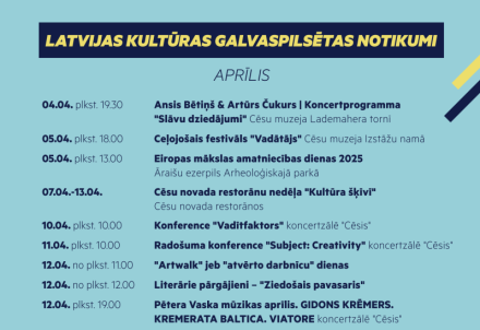 Latvijas kultūras galvaspilsētas aprīlis – mūzika, amatniecība, restorānu nedēļa un radošuma konference
