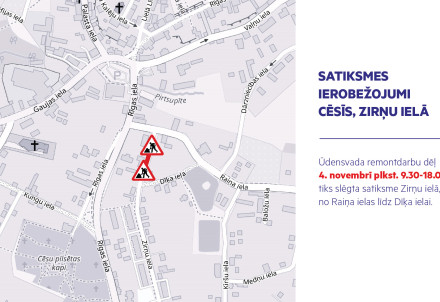 Īslaicīgas satiksmes izmaiņas Zirņu ielā, Cēsīs