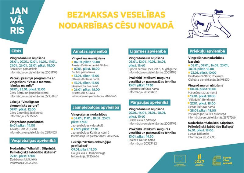 Veselību veicinoši bezmaksas pasākumi janvārī