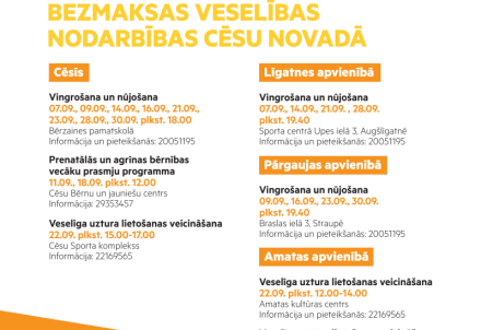Bezmaksas veselības nodarbības Cēsu novadā