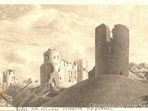 Cēsu pilsdrupas, J.K. Ungerna-Šternberga sēpijas zīmējums 1810. gadā