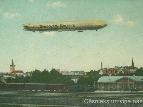 Cēsu panorāma ar dirižabli, ap 1905. - 1910. gadu